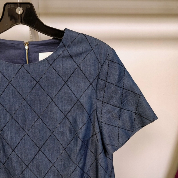 $348 Kate Spade New York Quilted Diamond Chambray Denim Shift Dress Blue Size 0 - Picture 5 of 14